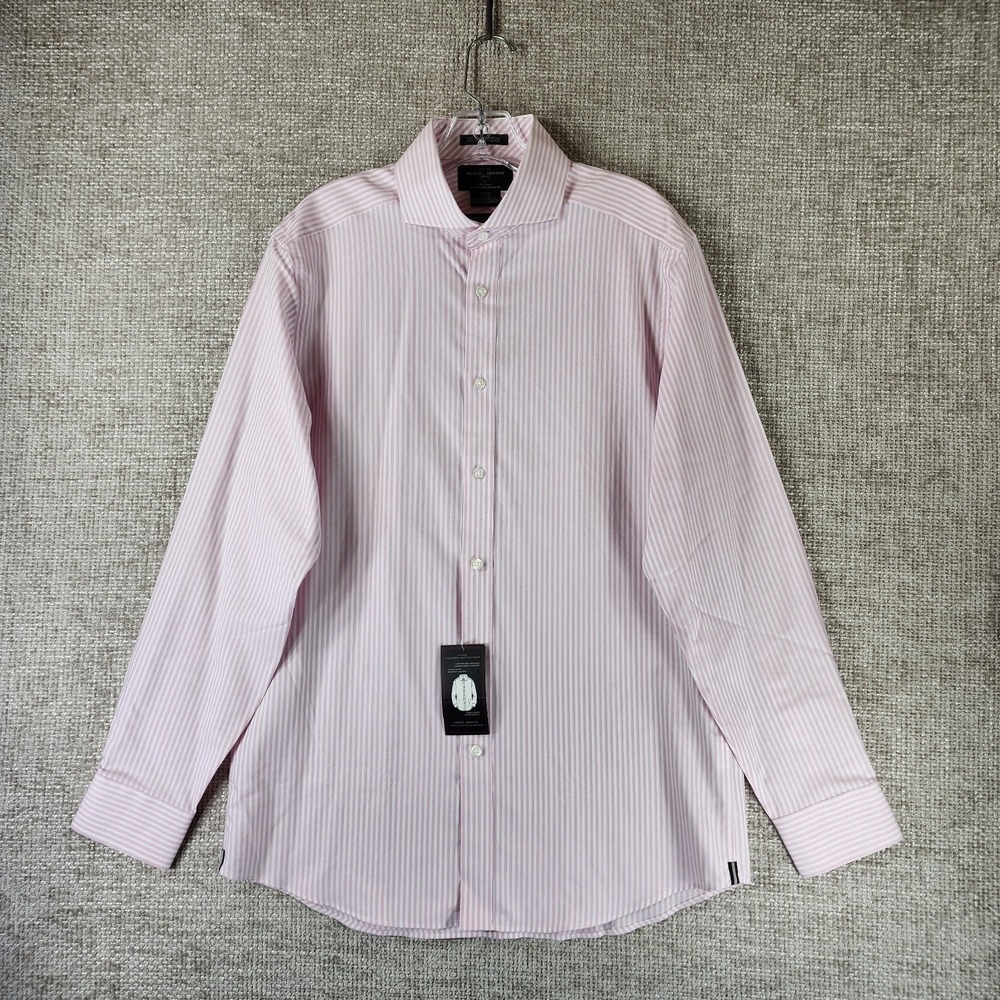 Black Brown 1826 Pink White Striped Dress Shirt Mens 15.5/34 No-Iron Cotton NWT